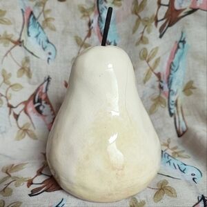 Large Oversized Glazed And Crazed Ceramic Pear Fruit Decor Mottled Tuscan Style